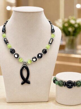 P. Graham Dunn Hematite Gemstone Bead Necklace & Adopted Bracelet Set